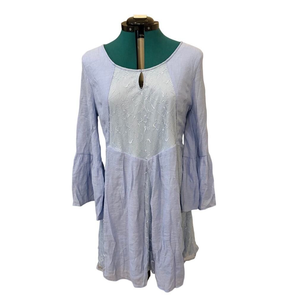 AltAR'D State Lace Inset Babydoll Dress Bell Sleeve Keyhole‎ Boho Fit Flare  1XL